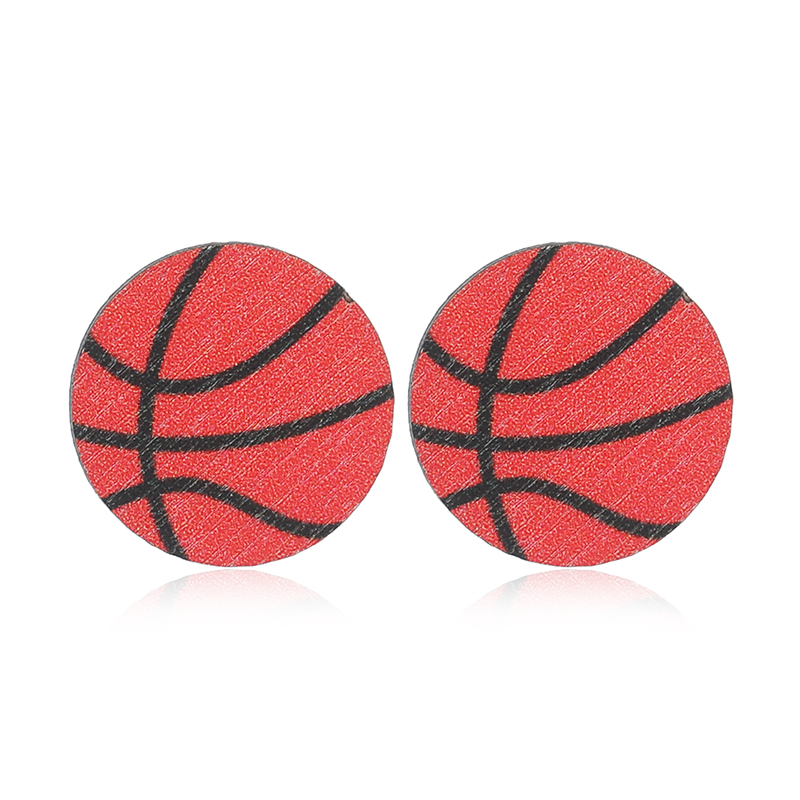 1 Pair Vacation Simple Style Ball Basketball Football Painted Wood Silver Plated Ear Studs display picture 24