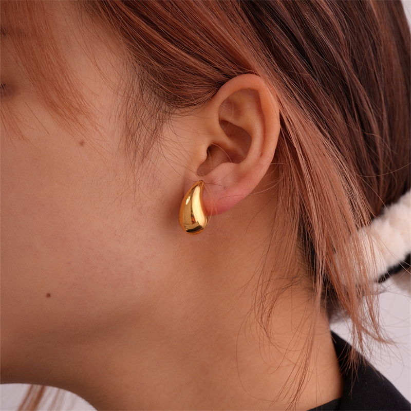 1 Piece Simple Style Classic Style Water Droplets Plating 304 Stainless Steel Copper Gold Plated Ear Studs display picture 9