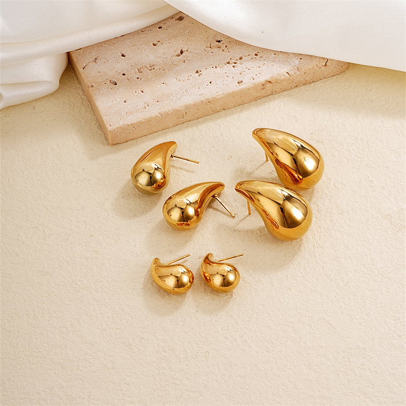 1 Piece Simple Style Classic Style Water Droplets Plating 304 Stainless Steel Copper Gold Plated Ear Studs display picture 7