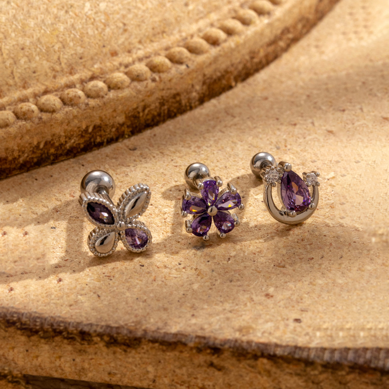1 Piece Simple Style Four Leaf Clover Water Droplets Flower Inlay 316 Stainless Steel  Zircon Ear Studs display picture 4