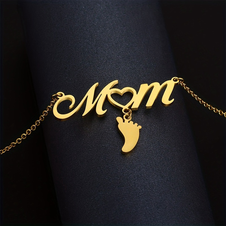 Mama Simple Style Letter Footprint Stainless Steel Plating 18k Gold Plated Pendant Necklace display picture 3