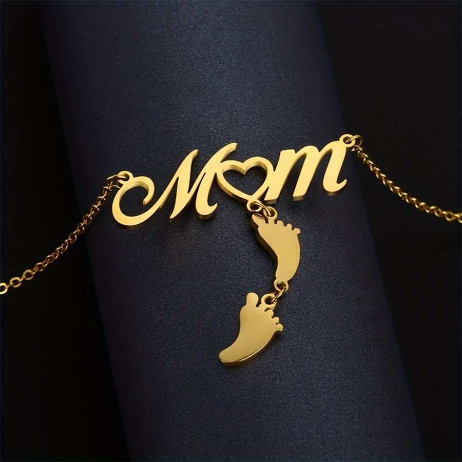 Mama Simple Style Letter Footprint Stainless Steel Plating 18k Gold Plated Pendant Necklace display picture 4