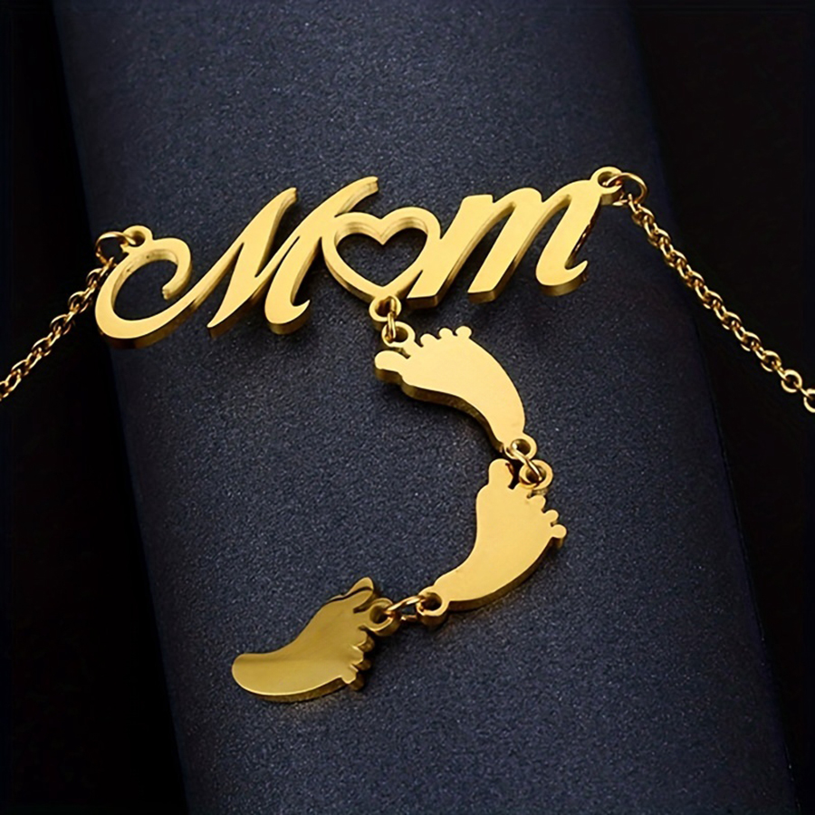 Mama Simple Style Letter Footprint Stainless Steel Plating 18k Gold Plated Pendant Necklace display picture 5