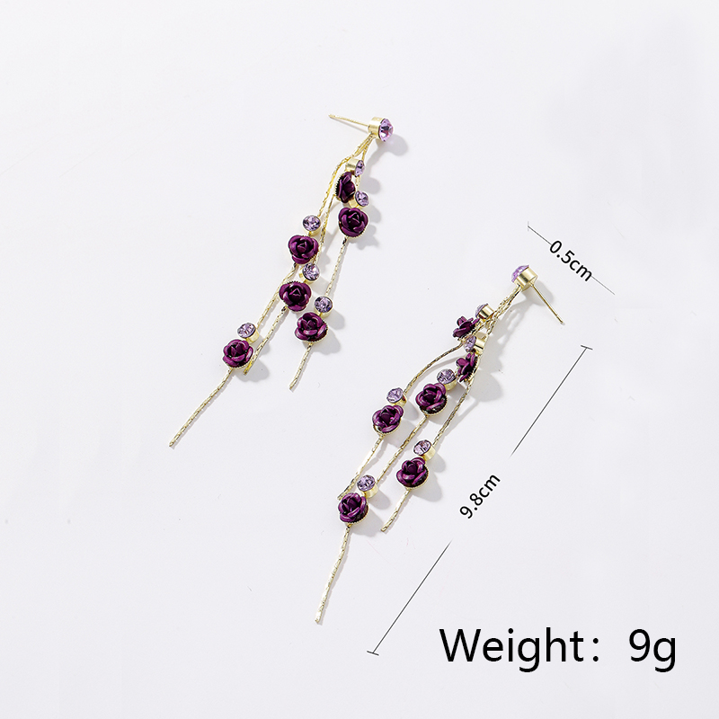 1 Pair Elegant Simple Style Flower Tassel Inlay Alloy Artificial Rhinestones Drop Earrings display picture 1