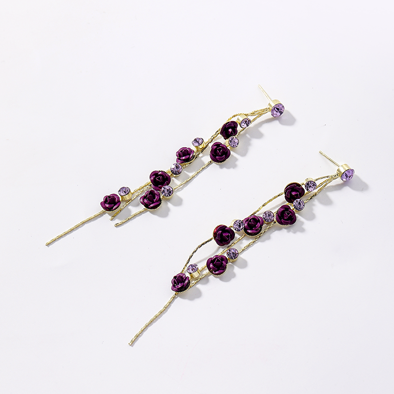 1 Pair Elegant Simple Style Flower Tassel Inlay Alloy Artificial Rhinestones Drop Earrings display picture 3
