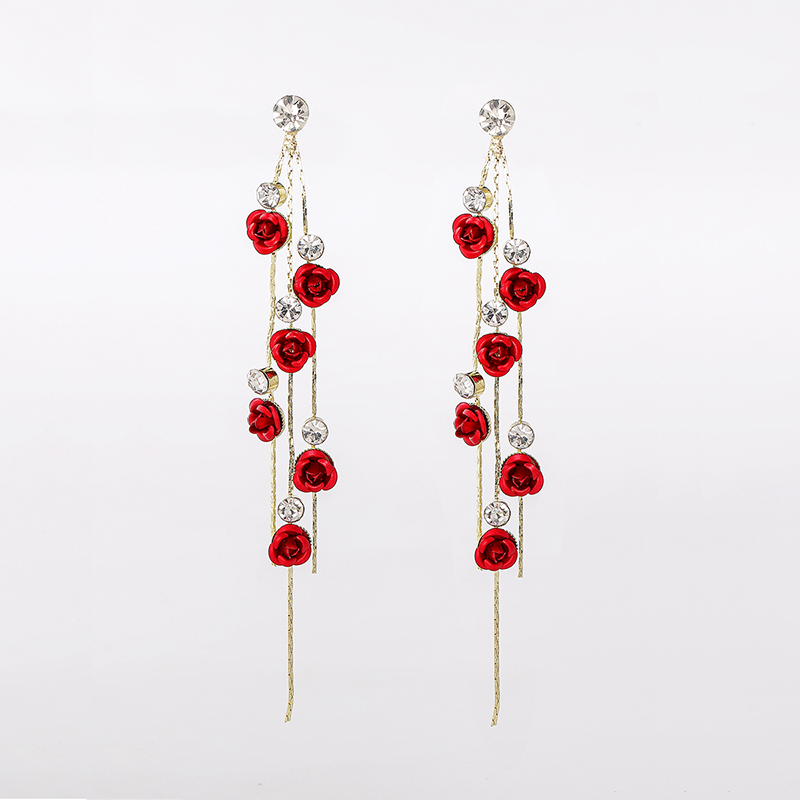 1 Pair Elegant Simple Style Flower Tassel Inlay Alloy Artificial Rhinestones Drop Earrings display picture 7