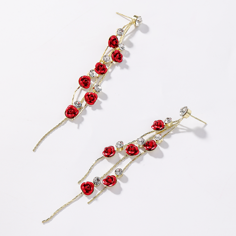 1 Pair Elegant Simple Style Flower Tassel Inlay Alloy Artificial Rhinestones Drop Earrings display picture 6