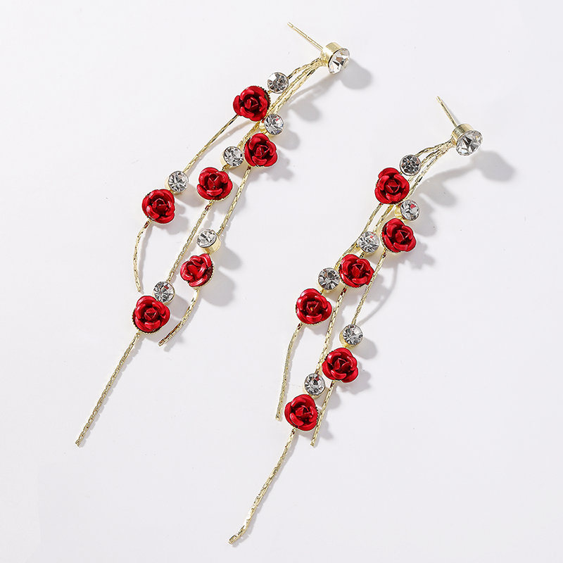 1 Pair Elegant Simple Style Flower Tassel Inlay Alloy Artificial Rhinestones Drop Earrings display picture 5
