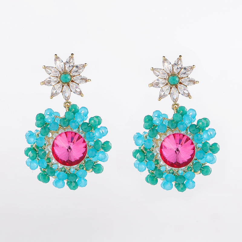 1 Pair Ig Style Luxurious Flower Beaded Inlay Copper Artificial Crystal Artificial Rhinestones Zircon Drop Earrings display picture 2