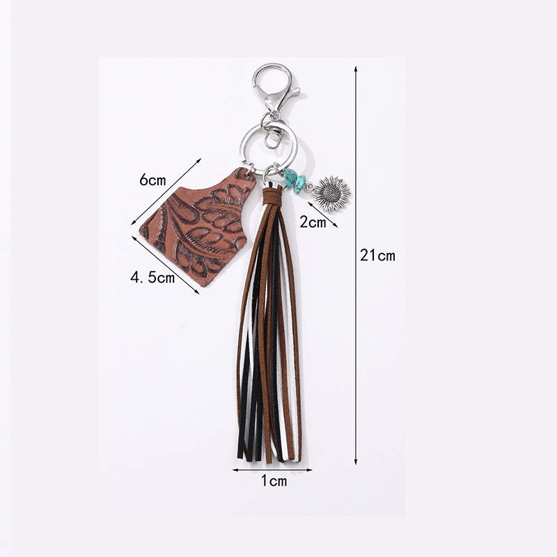 Vintage Style Sunflower Leaves Tassel Pu Leather Alloy Bag Pendant Keychain display picture 1
