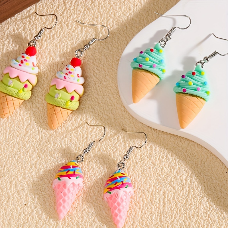 1 Pair Cartoon Style Ice Cream Resin Drop Earrings display picture 3