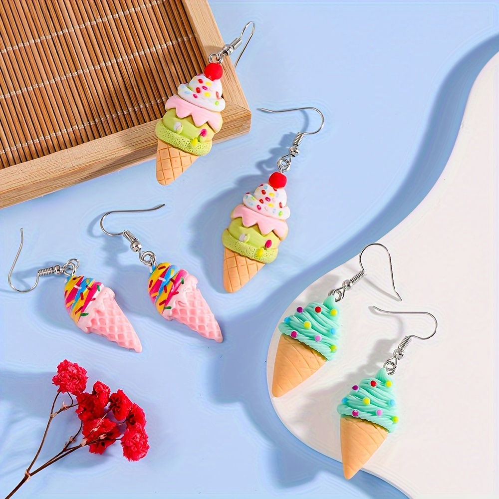 1 Pair Cartoon Style Ice Cream Resin Drop Earrings display picture 2