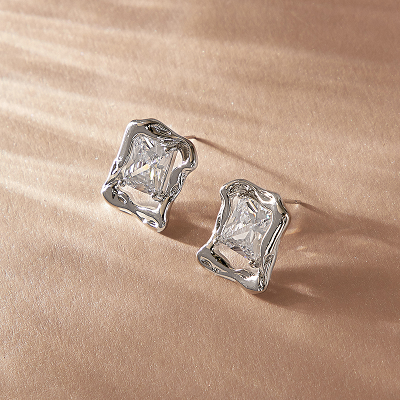 1 Pair Simple Style Korean Style Square Inlay Copper Zircon Ear Studs display picture 3