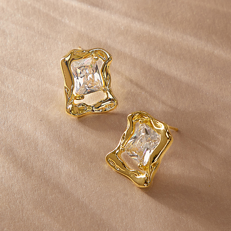 1 Pair Simple Style Korean Style Square Inlay Copper Zircon Ear Studs display picture 5