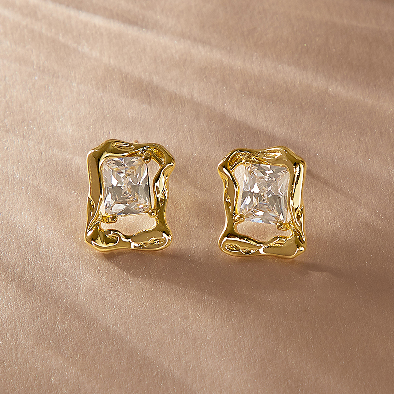 1 Pair Simple Style Korean Style Square Inlay Copper Zircon Ear Studs display picture 6