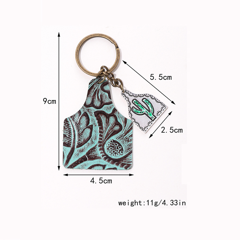 Vintage Style Cactus Leopard Pu Leather Bag Pendant Keychain display picture 1