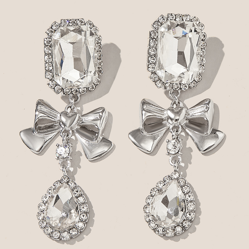 1 Pair Elegant Simple Style Bow Knot Inlay Alloy Artificial Rhinestones Drop Earrings display picture 4
