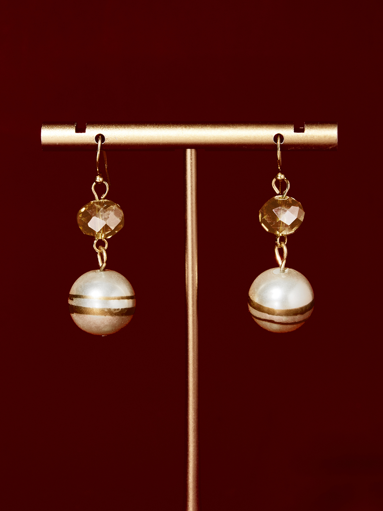1 Pair Elegant Simple Style Round Inlay Alloy Artificial Crystal Artificial Pearls Drop Earrings display picture 4