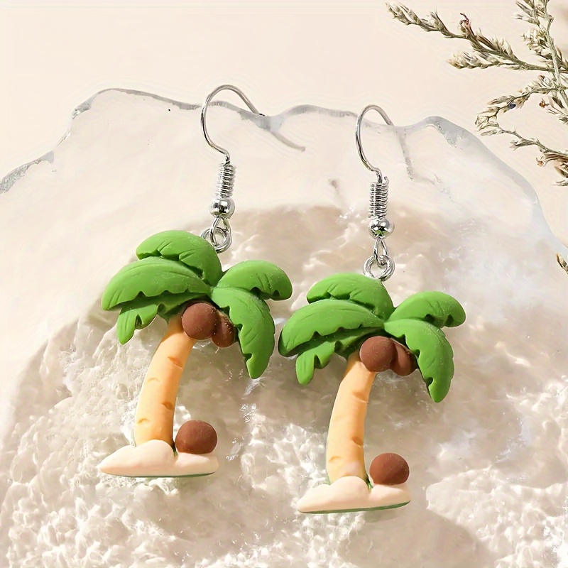 1 Pair Cute Coconut Tree Resin Drop Earrings display picture 2