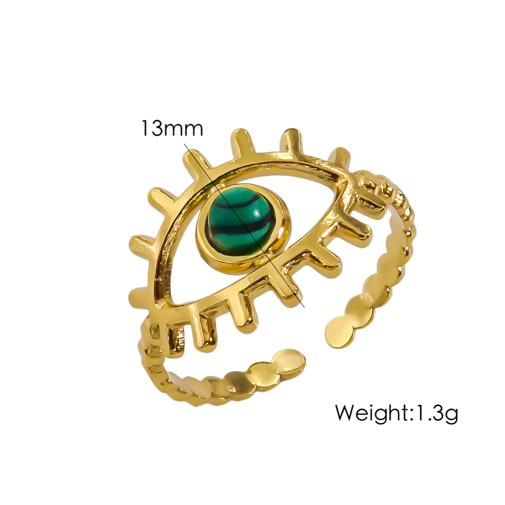 304 Stainless Steel 14K Gold Plated Classic Style Plating Inlay Eye Natural Stone Open Rings display picture 2