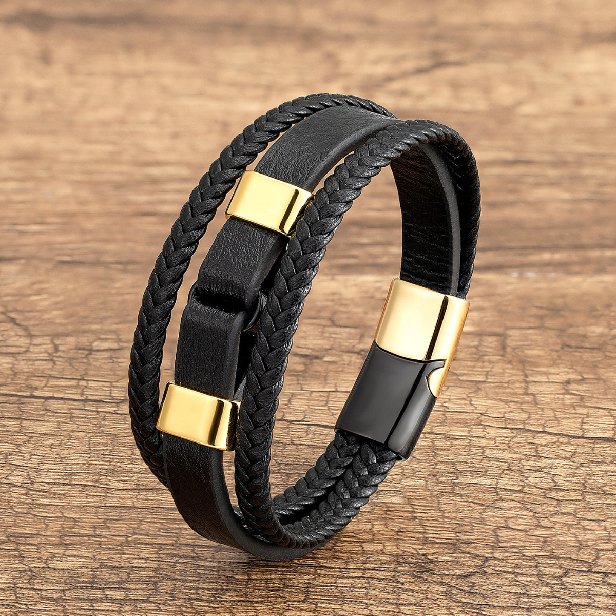Vintage Style Geometric Pu Leather Metal Layered Metal Button Men's Bracelets display picture 1