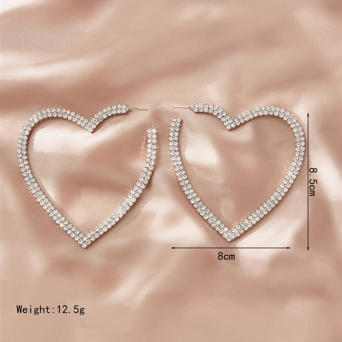 1 Pair Elegant Simple Style Korean Style Heart Shape Inlay Alloy Artificial Rhinestones Earrings display picture 3