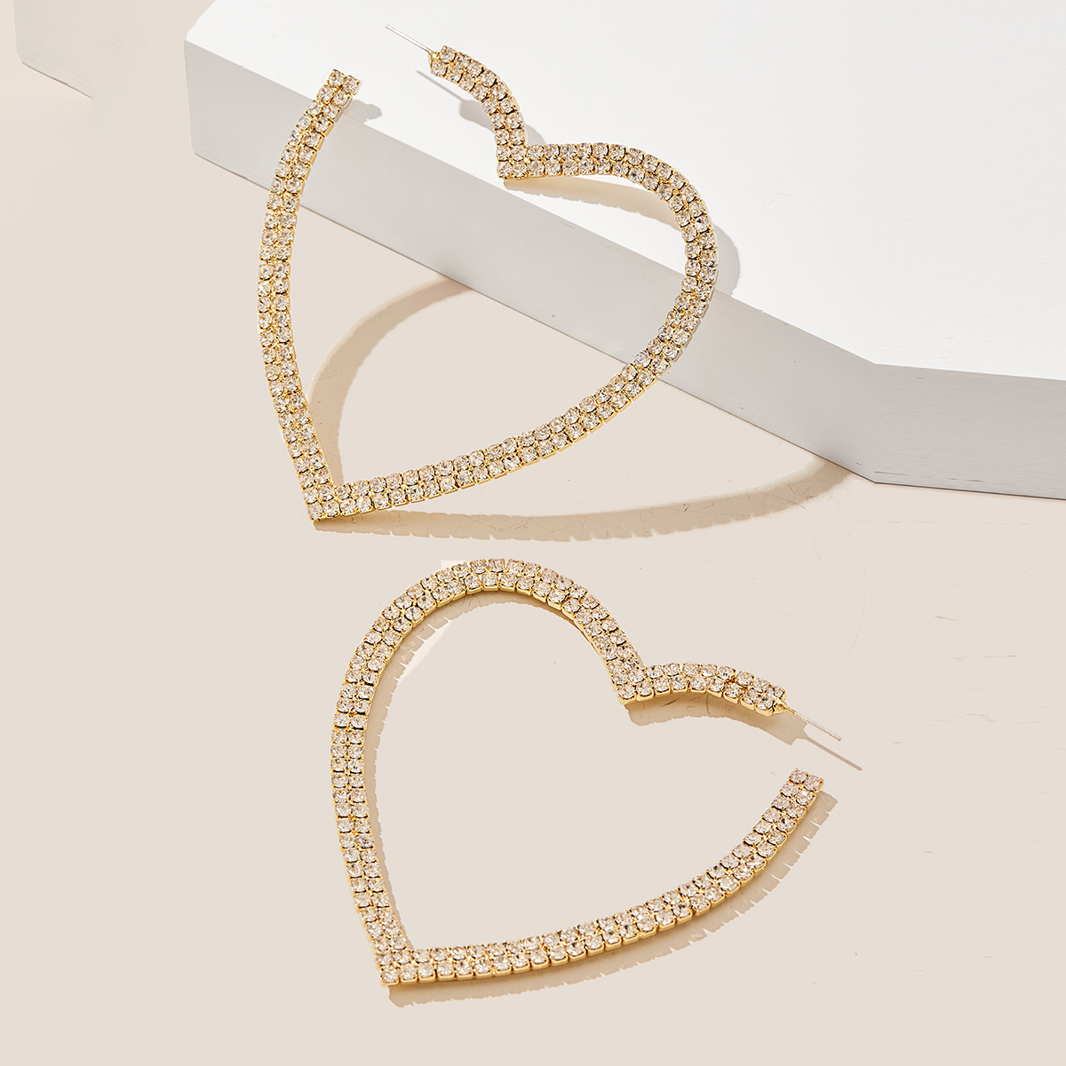 1 Pair Elegant Simple Style Korean Style Heart Shape Inlay Alloy Artificial Rhinestones Earrings display picture 8