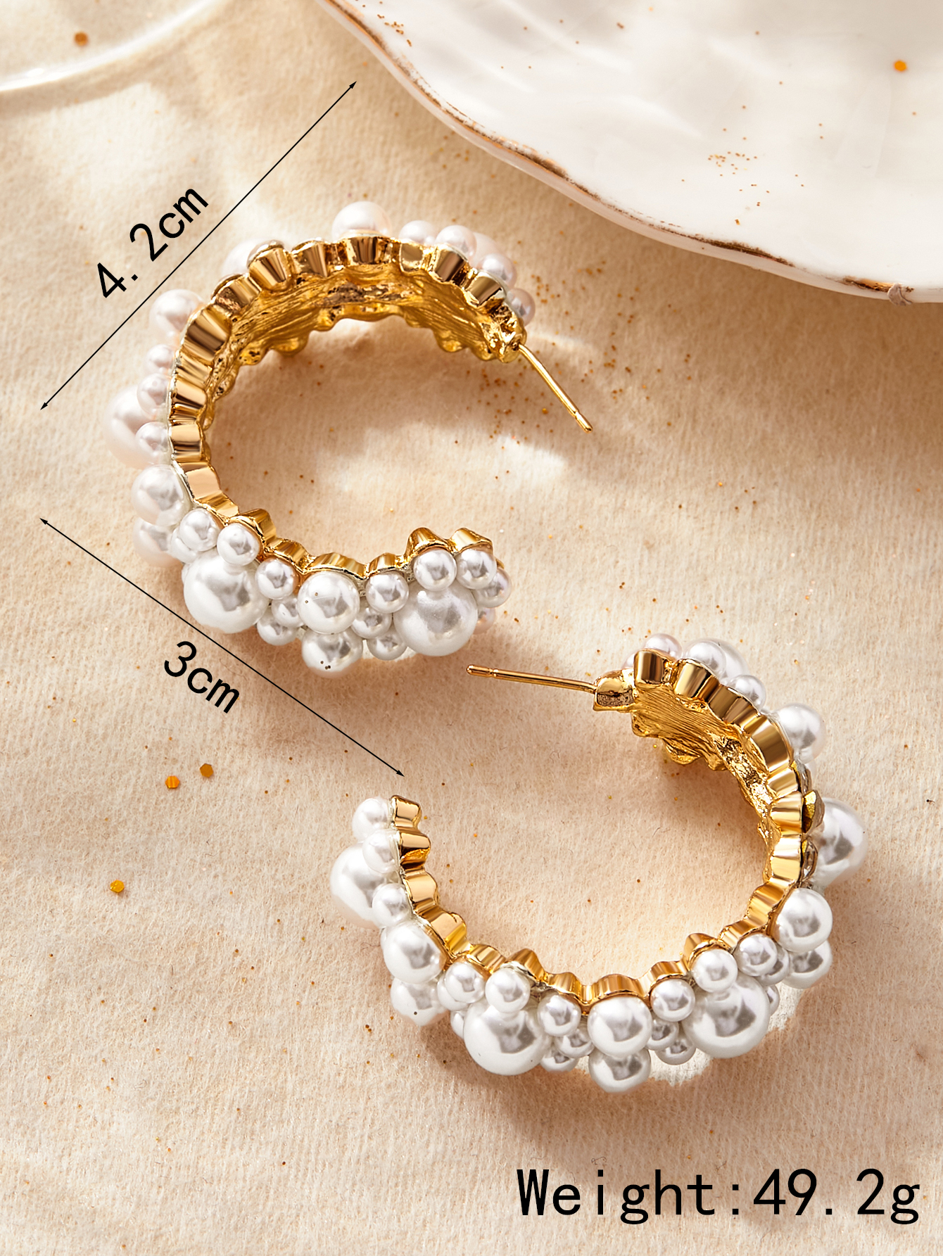 1 Paar Elegant Einfacher Stil C-form Inlay Legierung Künstliche Perlen Ohrringe display picture 3