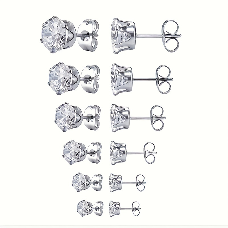 6 Paires Style Simple Brillant Rond Incruster Acier Inoxydable Diamant Boucles D'Oreilles display picture 1