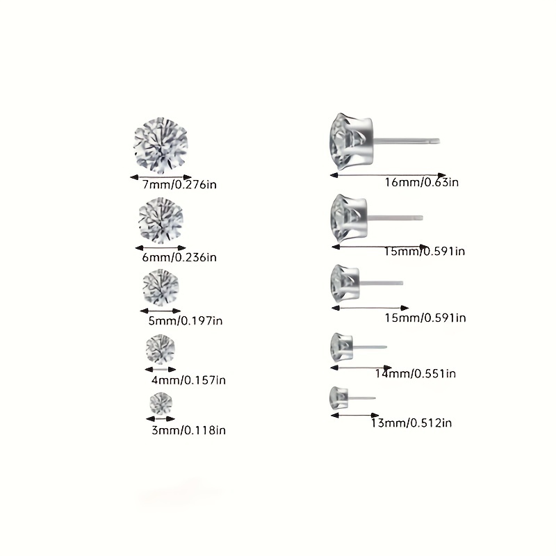 6 Pairs Simple Style Shiny Round Inlay Stainless Steel Diamond Ear Studs display picture 2