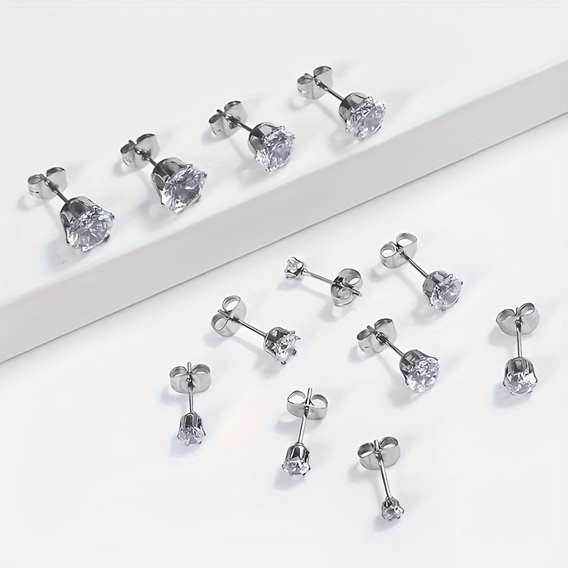 6 Paires Style Simple Brillant Rond Incruster Acier Inoxydable Diamant Boucles D'Oreilles display picture 4