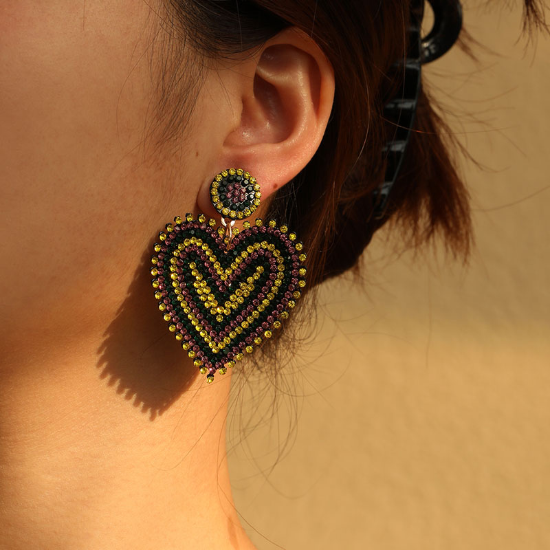 Wholesale Jewelry Commute Shiny Heart Shape Flower Alloy Cloth Rhinestones Inlay Earrings display picture 7