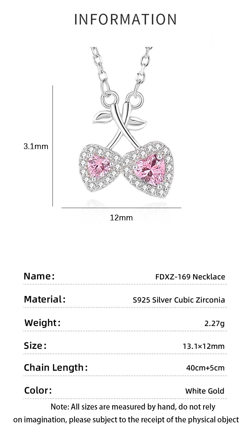 Ig Style Sweet Cherry Heart Shape Sterling Silver Polishing Plating Inlay Zircon Pendant Necklace display picture 4