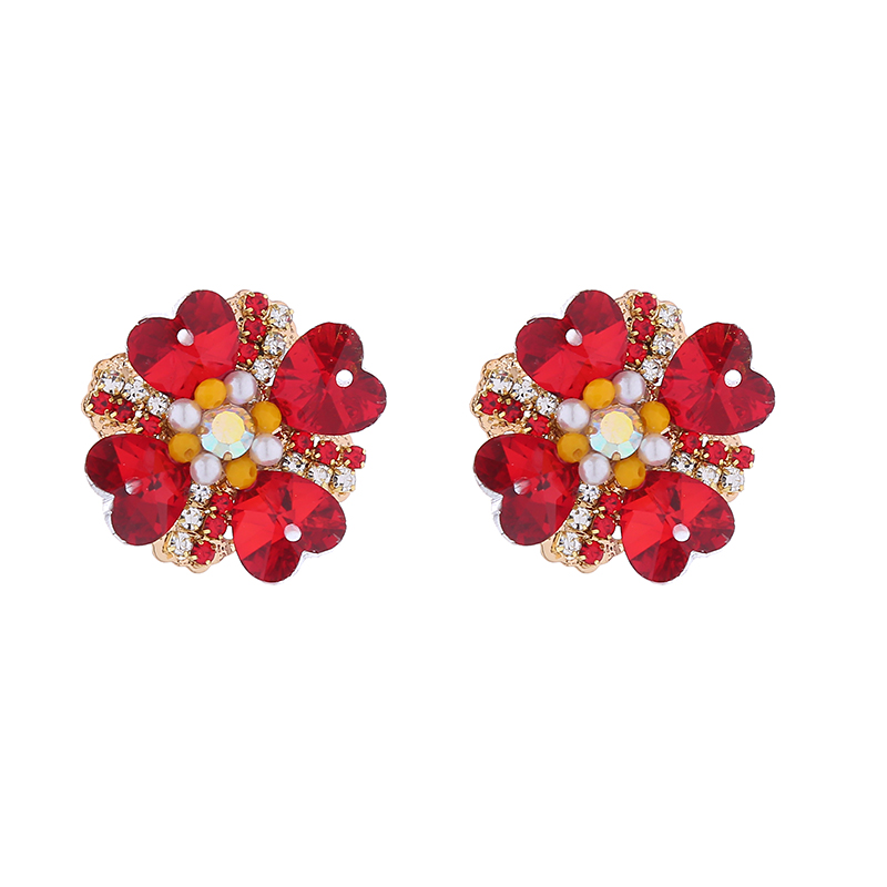 1 Pair Elegant Luxurious Heart Shape Flower Plating Inlay Alloy Rhinestones Glass Gold Plated Ear Studs display picture 6