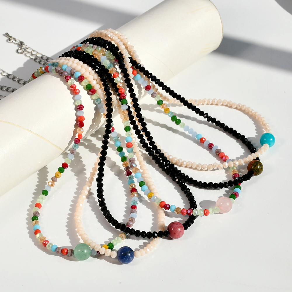 Rostfreier Stahl Künstliche Edelsteine Künstlicher Kristall Versilbert Handgemacht Perlen Überzug Farbblock Halskette display picture 1