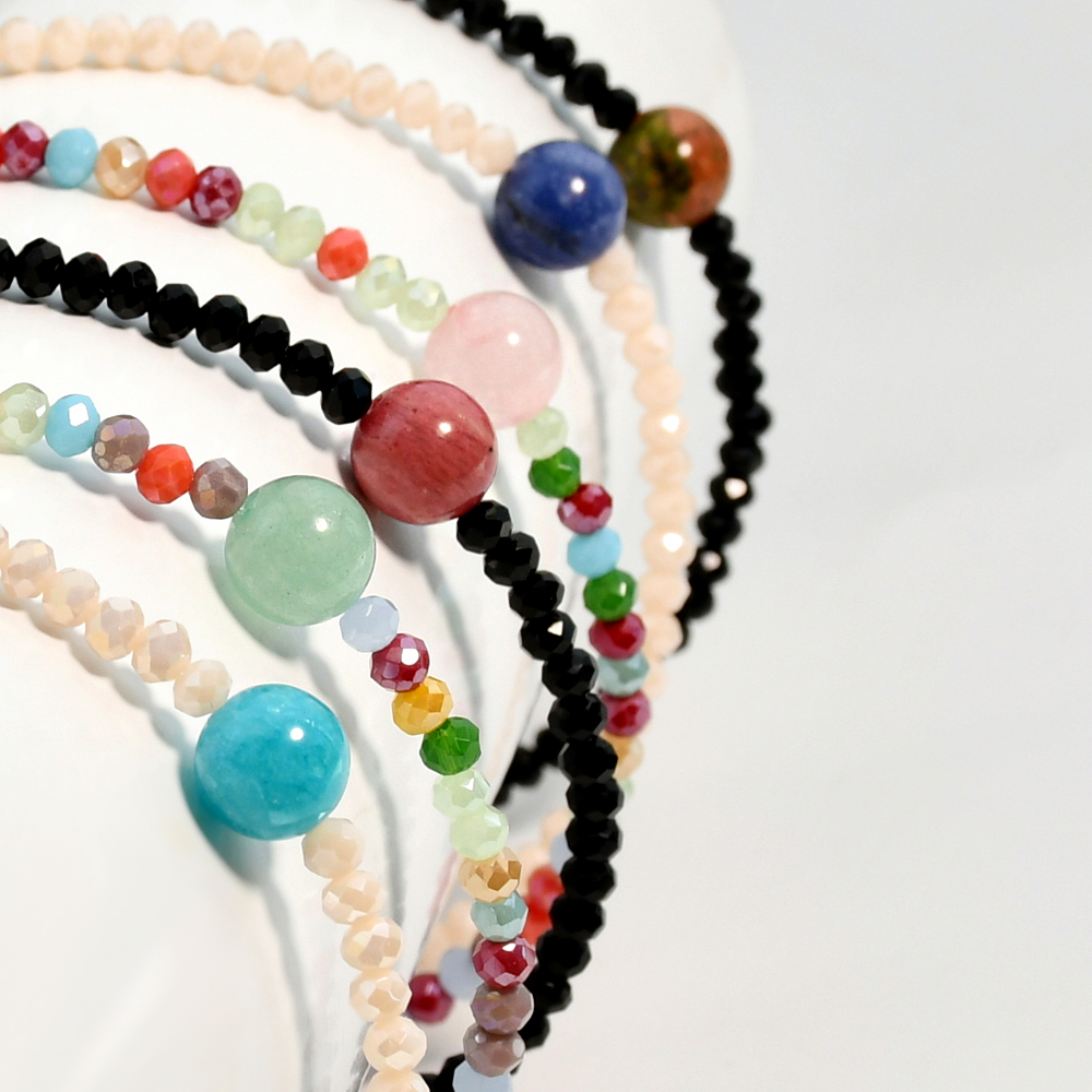 Rostfreier Stahl Künstliche Edelsteine Künstlicher Kristall Versilbert Handgemacht Perlen Überzug Farbblock Halskette display picture 7