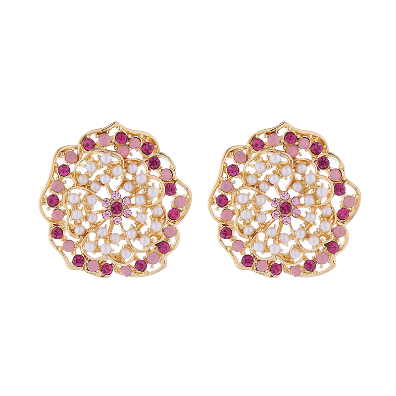1 Pair Elegant Luxurious Flower Plating Inlay Alloy Artificial Pearls Rhinestones Gold Plated Ear Studs display picture 6