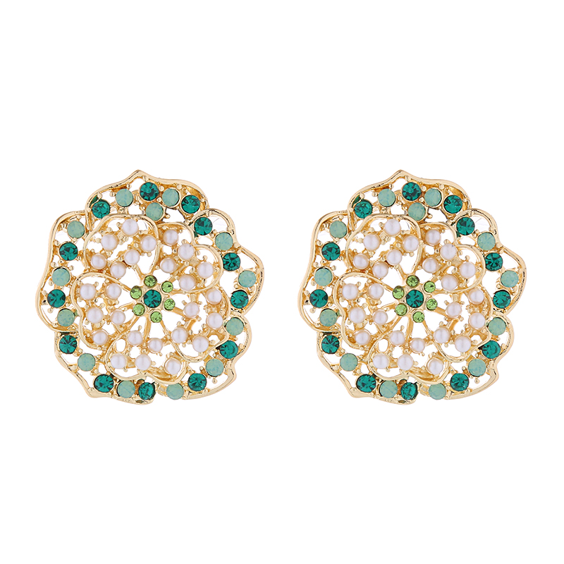 1 Pair Elegant Luxurious Flower Plating Inlay Alloy Artificial Pearls Rhinestones Gold Plated Ear Studs display picture 5