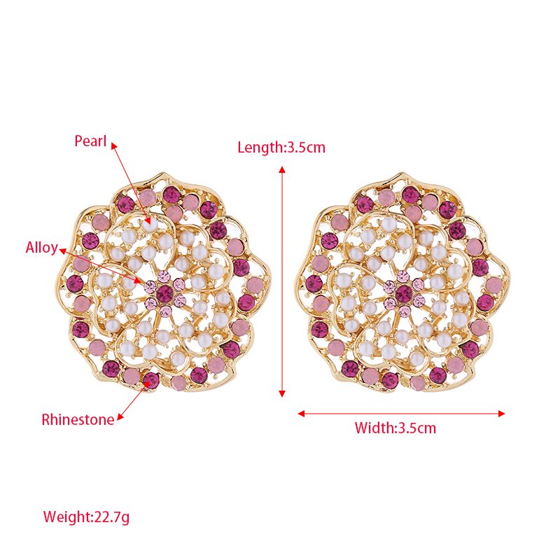 1 Pair Elegant Luxurious Flower Plating Inlay Alloy Artificial Pearls Rhinestones Gold Plated Ear Studs display picture 1