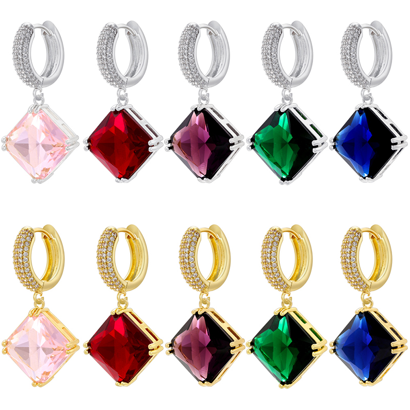 1 Pair Elegant Luxurious Rhombus Plating Inlay Copper Zircon 18k Gold Plated Drop Earrings display picture 11