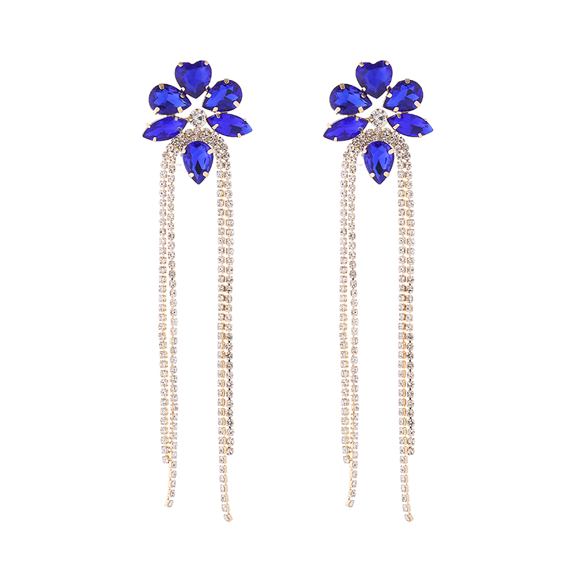 1 Pair Elegant Luxurious Flower Tassel Plating Inlay Alloy Rhinestones Glass Gold Plated Drop Earrings display picture 7