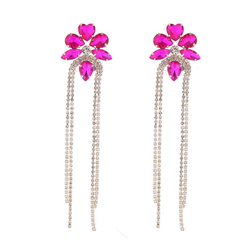1 Pair Elegant Luxurious Flower Tassel Plating Inlay Alloy Rhinestones Glass Gold Plated Drop Earrings display picture 8