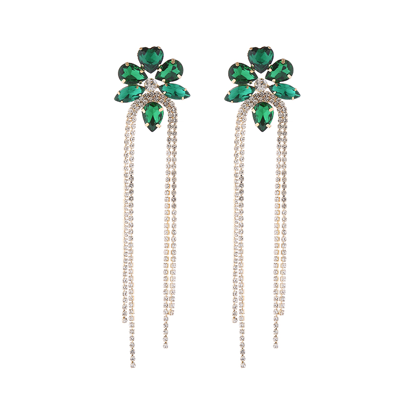 1 Pair Elegant Luxurious Flower Tassel Plating Inlay Alloy Rhinestones Glass Gold Plated Drop Earrings display picture 6