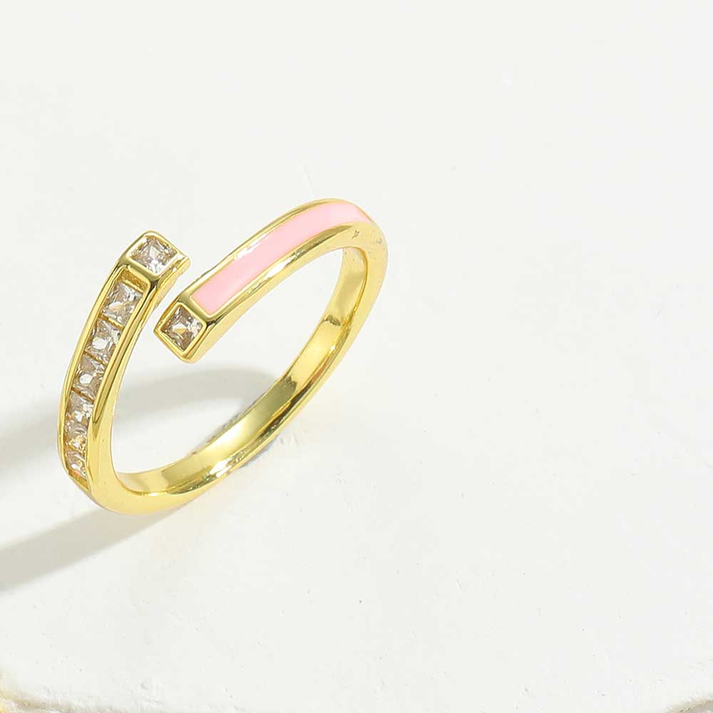 Vintage Style Simple Style Color Block Copper Plating Inlay Zircon 14k Gold Plated Open Rings display picture 1