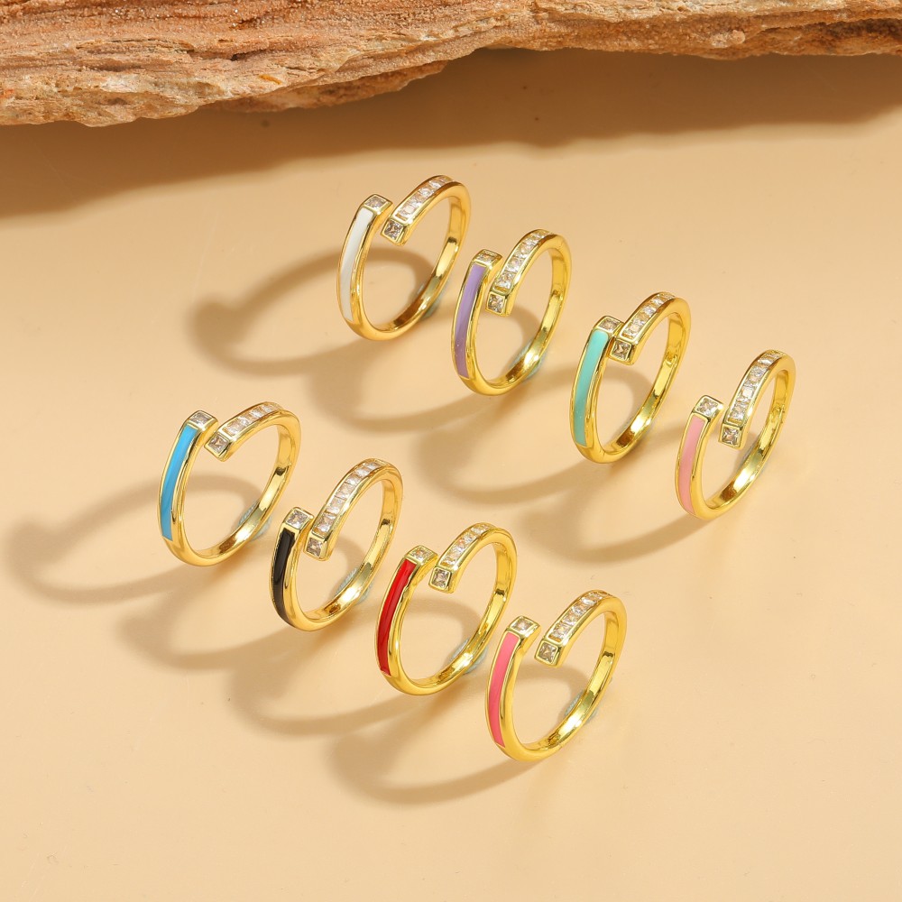 Vintage Style Simple Style Color Block Copper Plating Inlay Zircon 14k Gold Plated Open Rings display picture 9