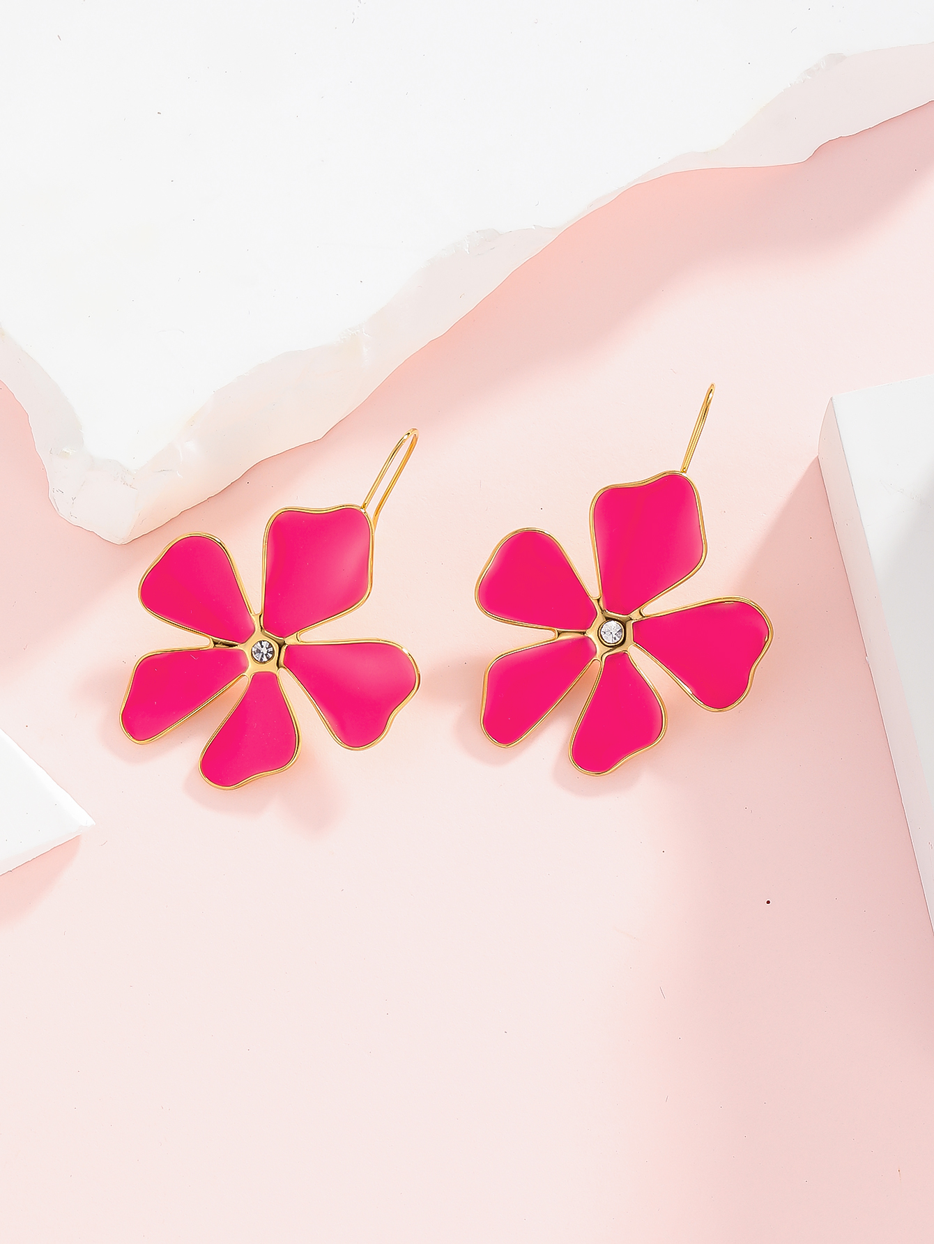 1 Pair Simple Style Classic Style Flower Plating Inlay 304 Stainless Steel Zircon 14K Gold Plated Ear Studs display picture 2