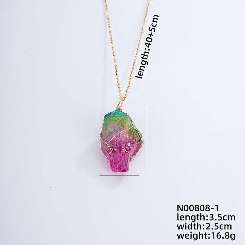 Simple Style Gradient Color Stainless Steel Natural Stone Pendant Necklace display picture 2