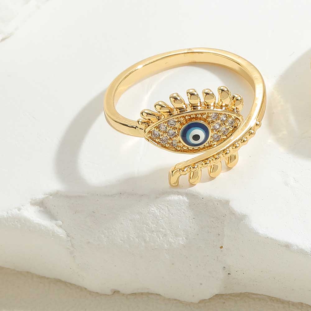 Vintage Style Simple Style Devil's Eye Copper Plating Inlay Zircon 14k Gold Plated Open Rings display picture 2