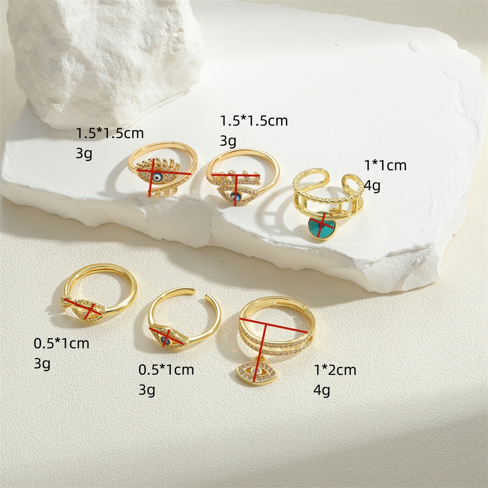Vintage Style Simple Style Devil's Eye Copper Plating Inlay Zircon 14k Gold Plated Open Rings display picture 9