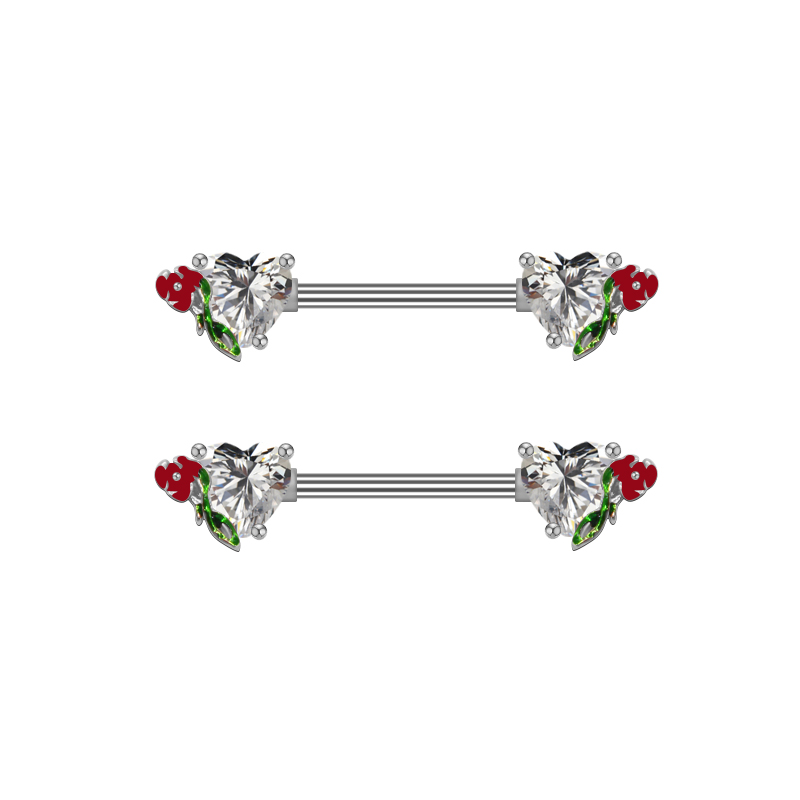 1 Piece Nipple Rings & Studs Sexy Heart Shape Rose 316 Stainless Steel  Alloy Plating Inlay Rhinestones Glass White Gold Plated Gold Plated display picture 2